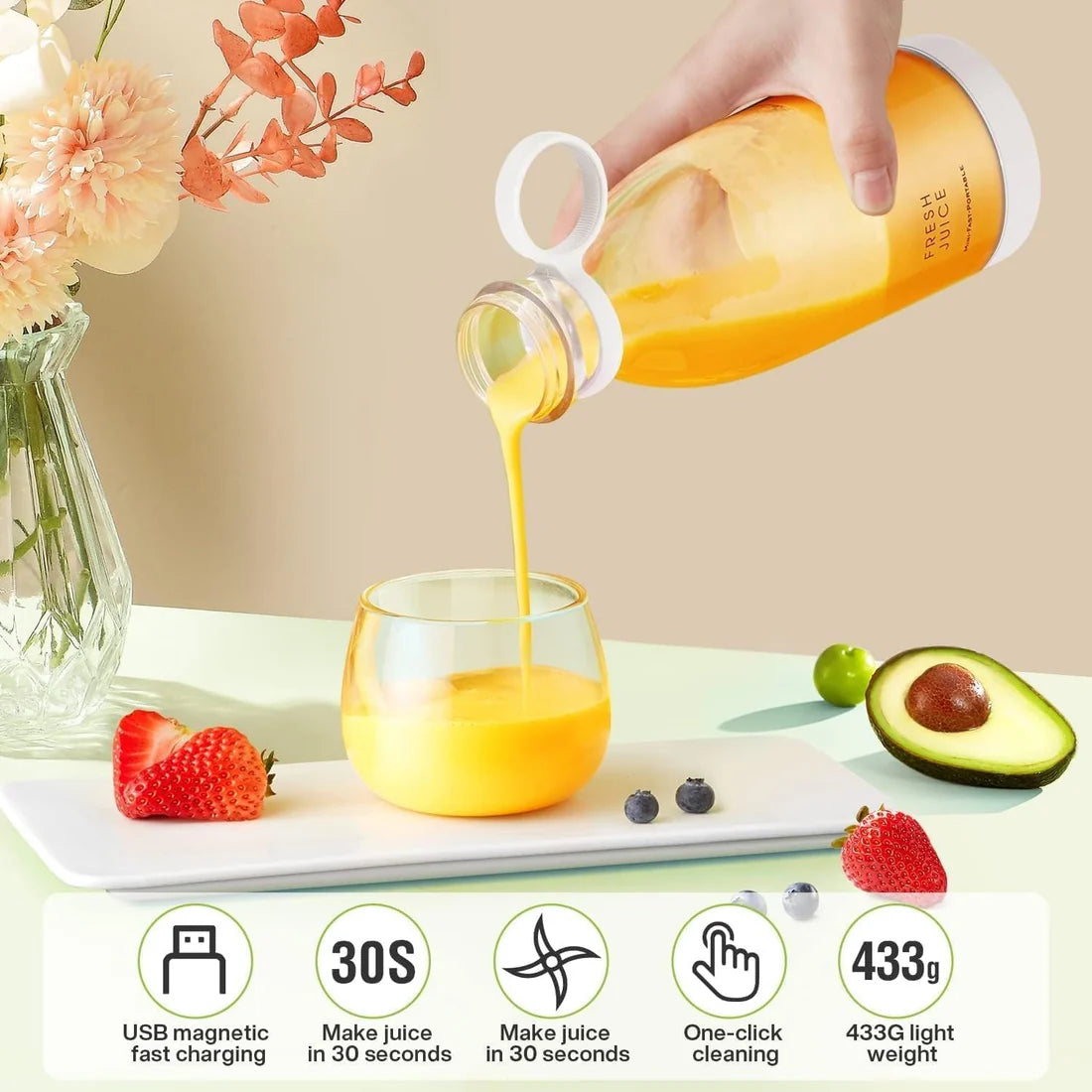 QuickBlend Portable USB Rechargeable Juicer Bottle (420ml) – Fresh Juices, Shakes & Smoothies Anywhere