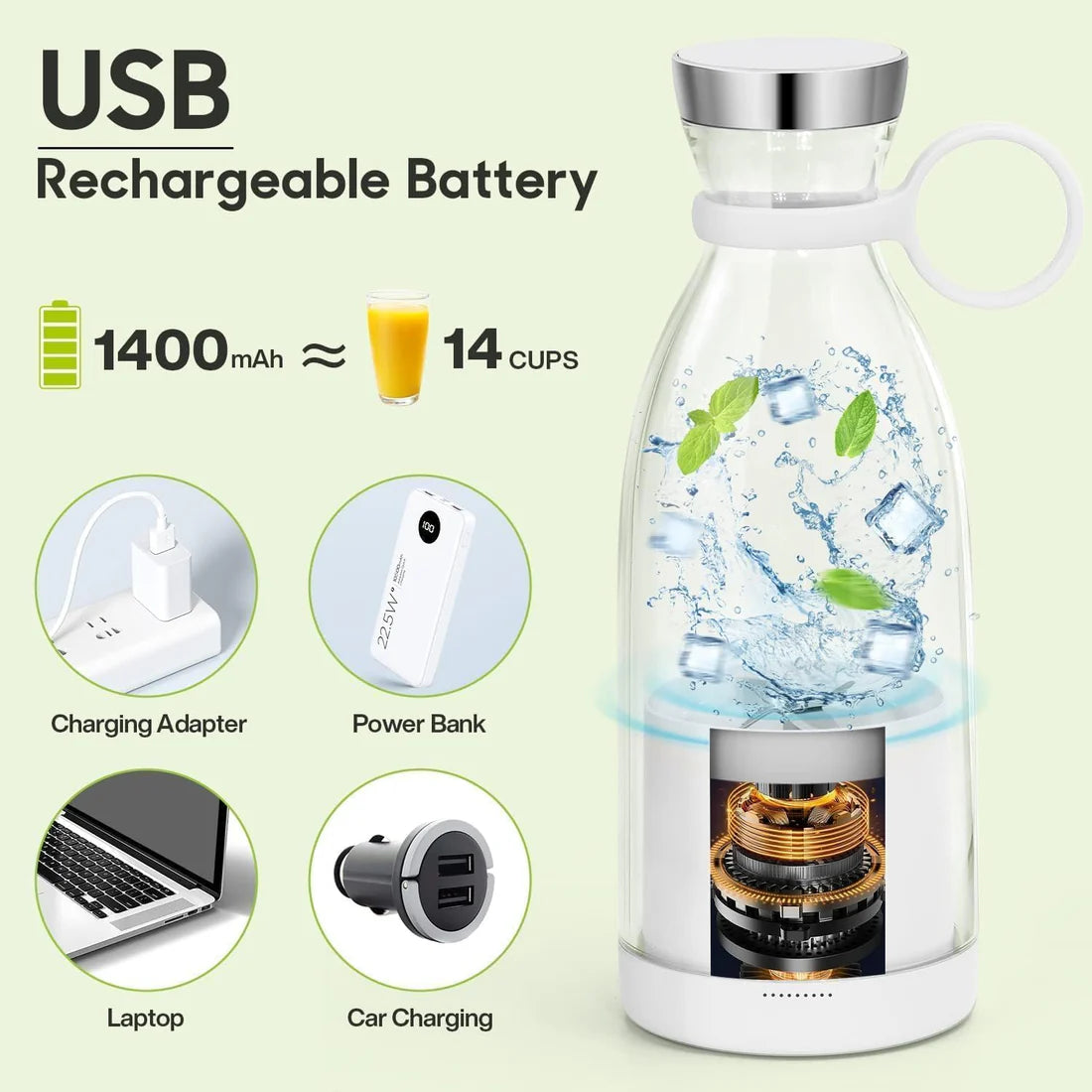 QuickBlend Portable USB Rechargeable Juicer Bottle (420ml) – Fresh Juices, Shakes & Smoothies Anywhere