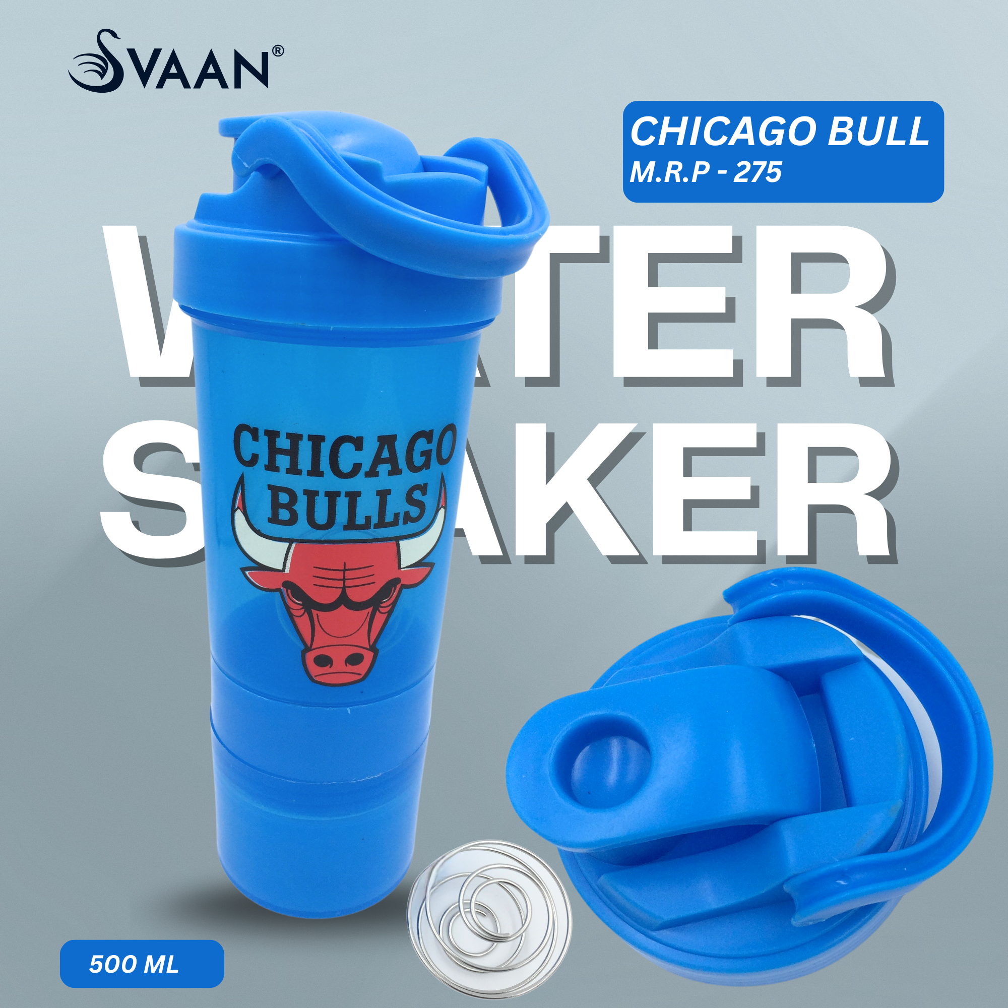 SVAAN CHICAGO BULL GYM SHAKER WITH SPRING 500ML